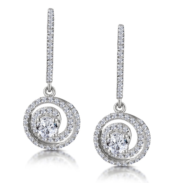 Diamond Swirl Drop Earrings 0.65ct Set in 18K White Gold